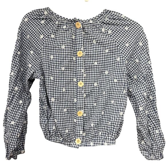 Madewell Women Gingham Button Back XXS Blouse Prairie Cottage Polka Dot - Picture 1 of 6